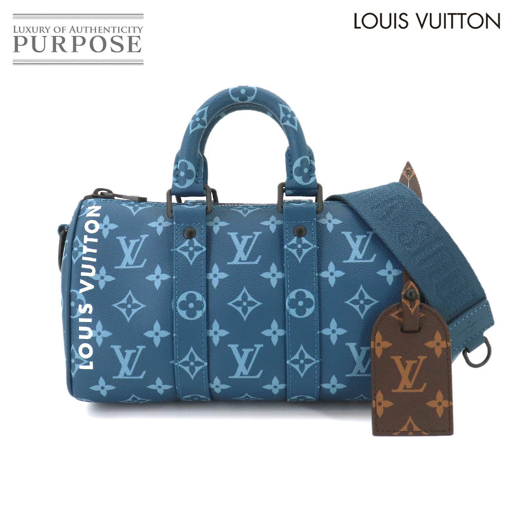 Louis Vuitton Keepall Bandouliere Monogram Hand Bag Canvas Travel Bag Blue